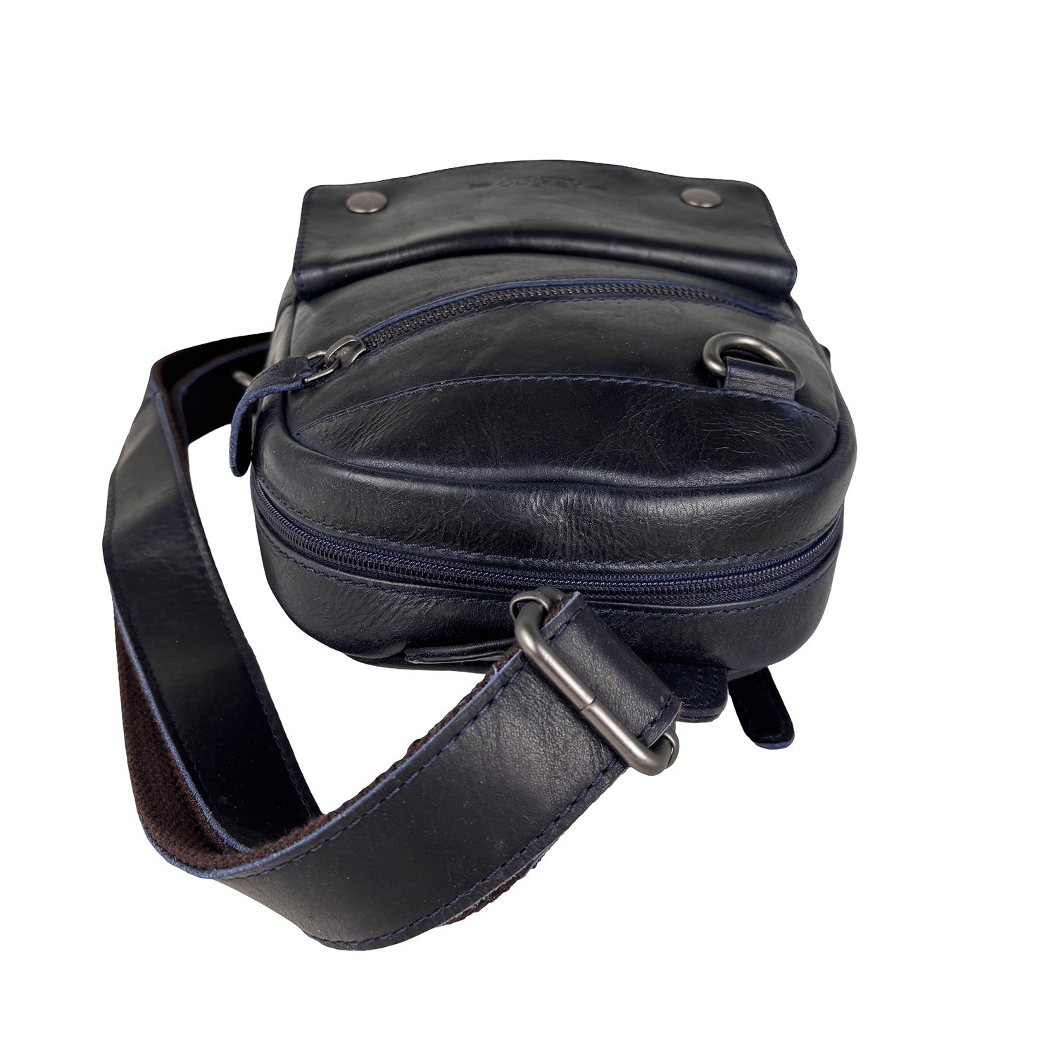 Crossbody bag made of hip dark brown buffalo leather with an adjustable shoulder strap