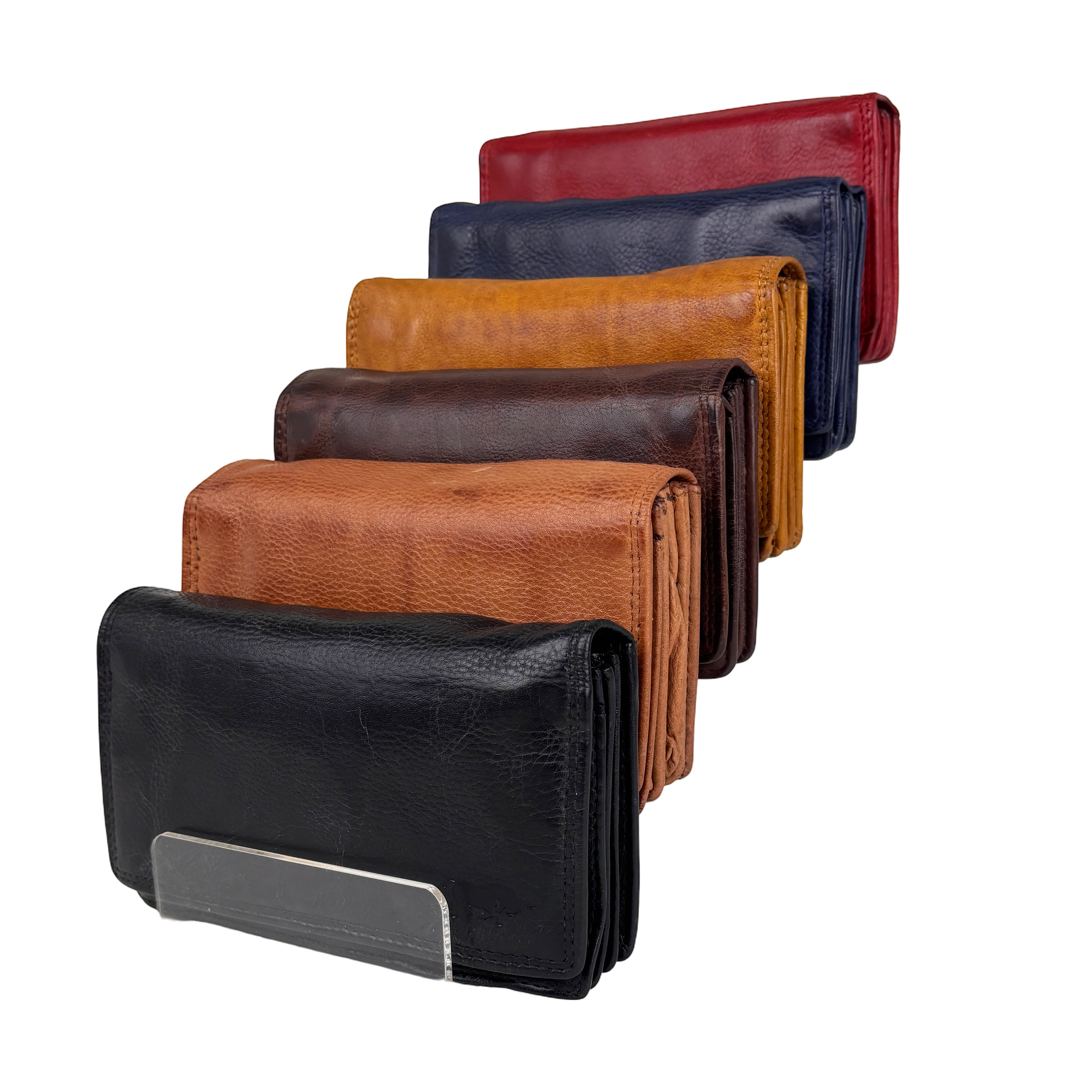 Mosterd damesportemonnee van gewassen leer