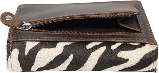 Kleine Damesportemonnee - Lichtbruin Leer met Anti-Skim Bescherming en Zebradessin - Arrigo.nl