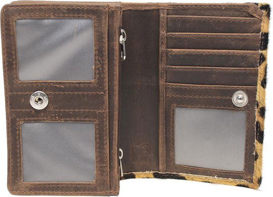 Kleine Damesportemonnee - Lichtbruin Leer met Anti-Skim Bescherming en Zebradessin - Arrigo.nl