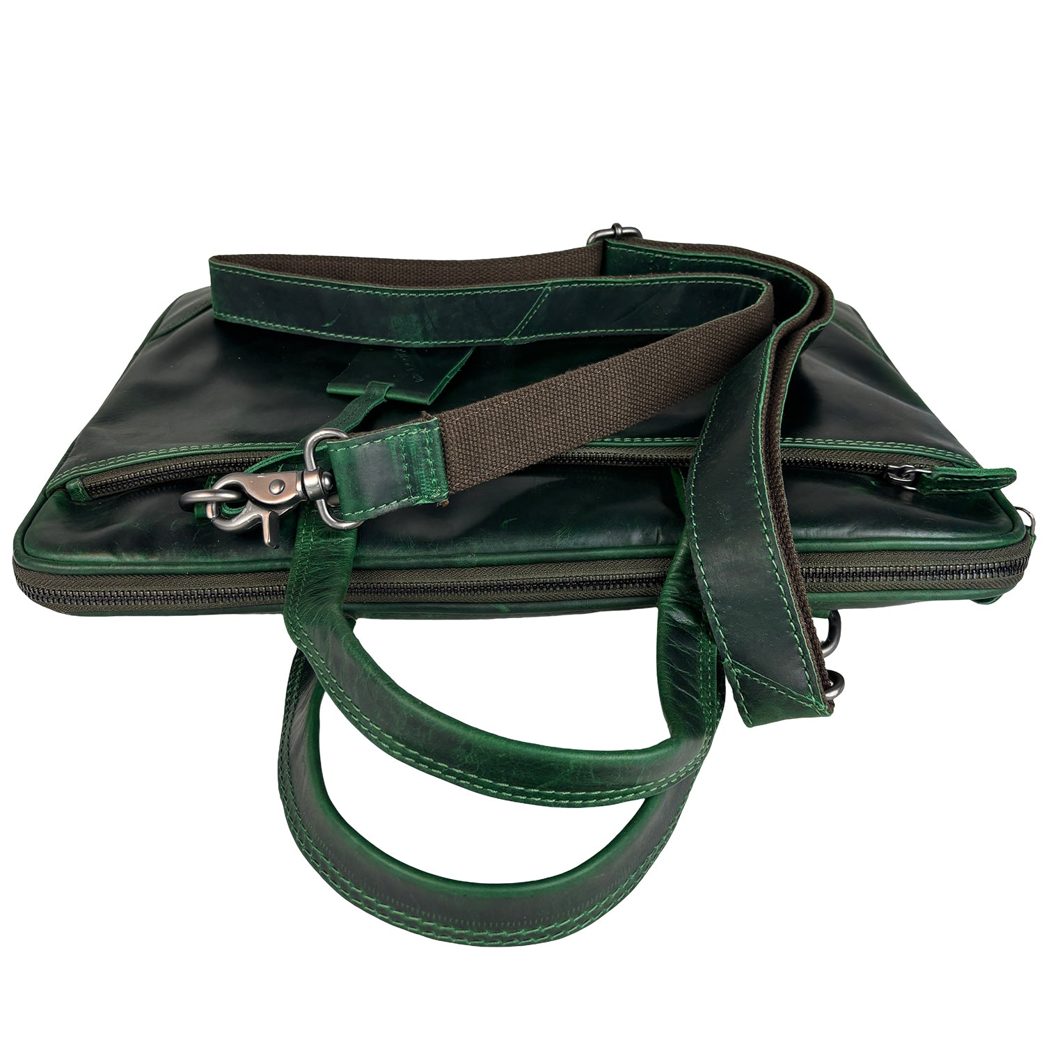 Groene leren laptoptas 15 inch