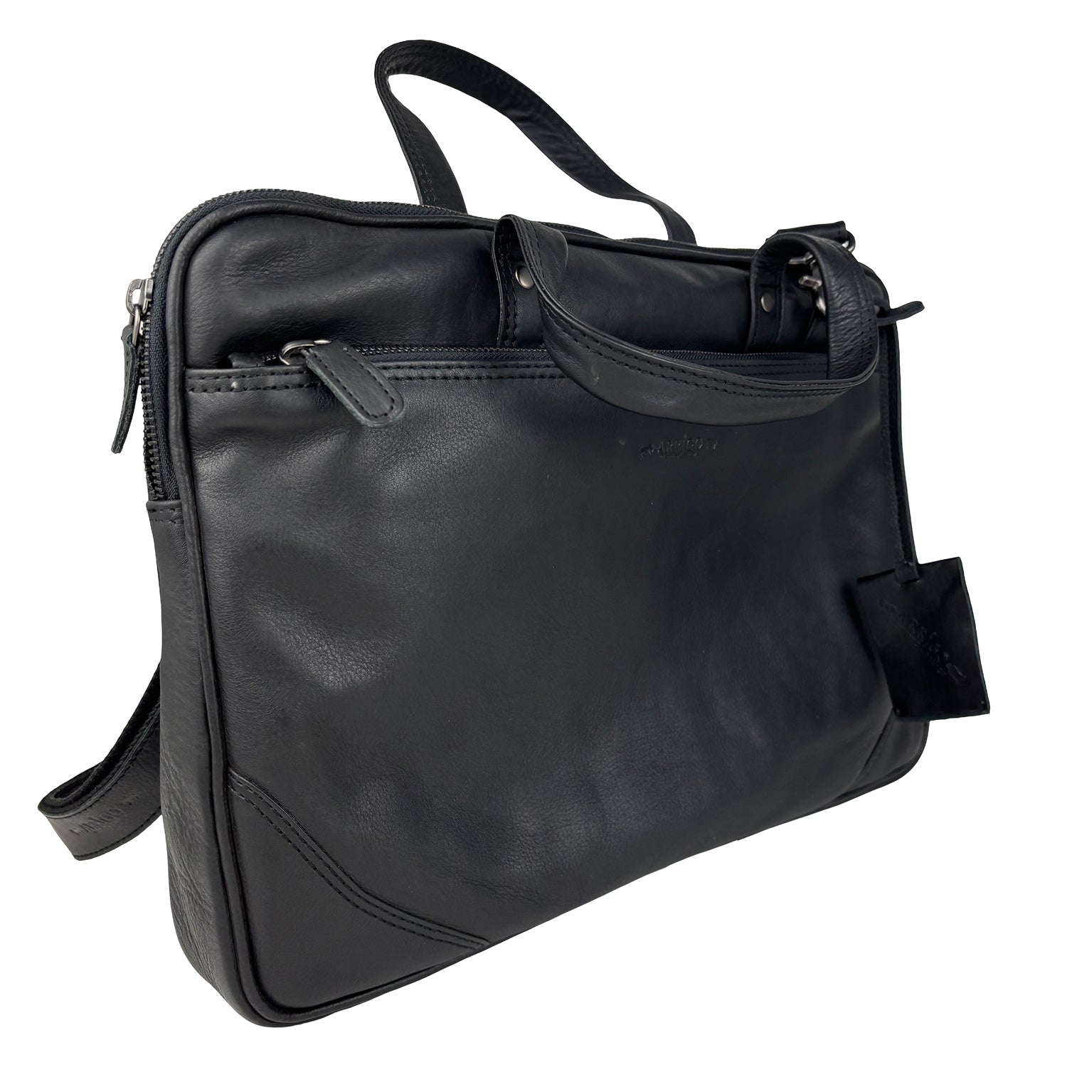 Zwarte leren laptoptas 15 inch