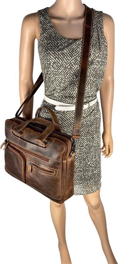 Laptoptas messenger bag 15 6 inch buffelleer leer cognac - Arrigo.nl