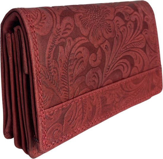 Lederen dames portemonnee RFID rood - Arrigo.nl