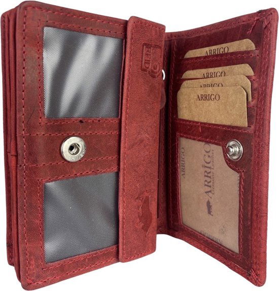 Lederen dames portemonnee RFID rood - Arrigo.nl