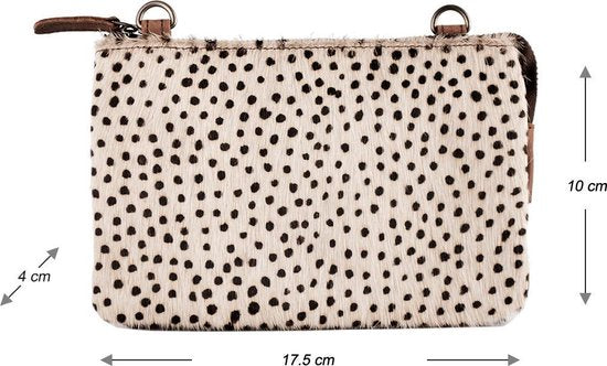 Leren Crossbody Schoudertasje - Lichtbruin met Witte Cheeta Print en Vacht - Arrigo.nl