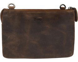 Leren Crossbody Schoudertasje - Lichtbruin met Witte Cheeta Print en Vacht - Arrigo.nl