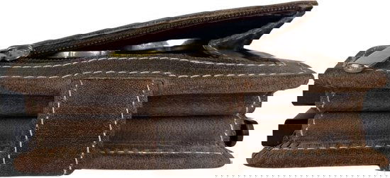 Pasjeshouder uitschuifbaar cognac dubbele creditcard houder rfid muntgeld ritsvak - Arrigo.nl