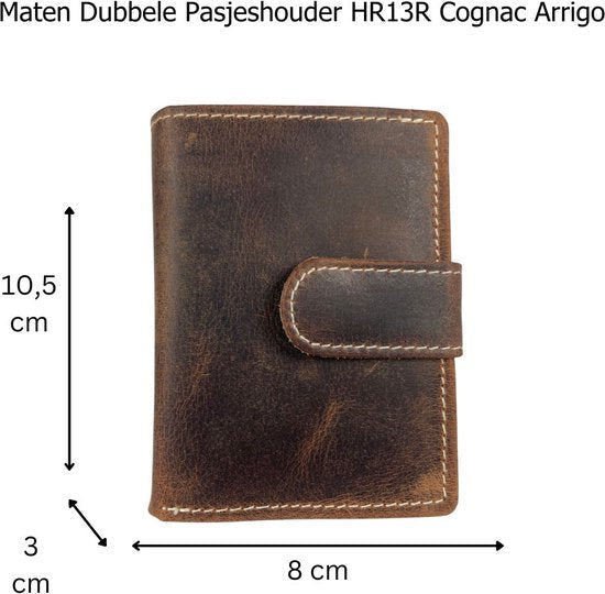 Pasjeshouder uitschuifbaar cognac dubbele creditcard houder rfid muntgeld ritsvak - Arrigo.nl