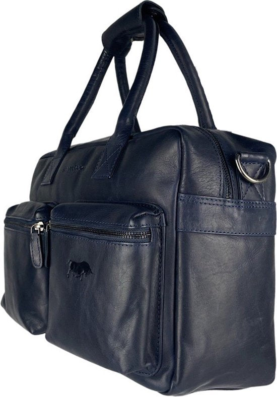 Schoudertas donkerblauw laptoptas cowboybag grote tas werktas schooltas handtas leer - Arrigo.nl