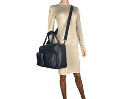 Schoudertas donkerblauw laptoptas cowboybag grote tas werktas schooltas handtas leer - Arrigo.nl