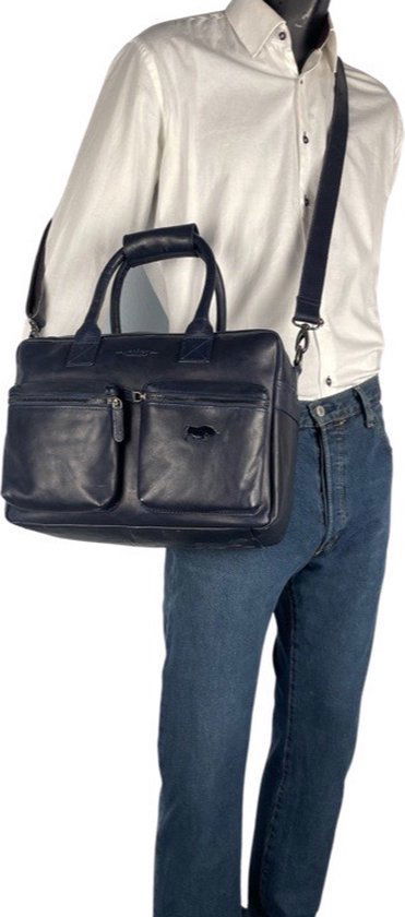 Schoudertas donkerblauw laptoptas cowboybag grote tas werktas schooltas handtas leer - Arrigo.nl