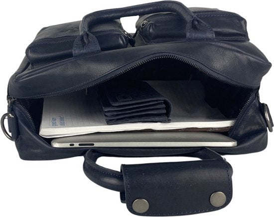 Schoudertas donkerblauw laptoptas cowboybag grote tas werktas schooltas handtas leer - Arrigo.nl