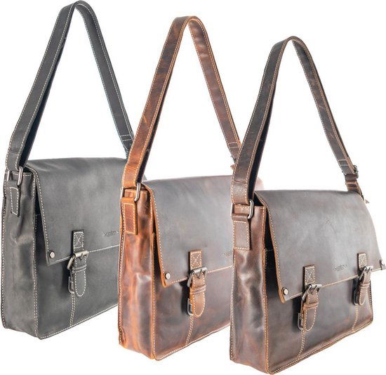 Schoudertas heren schoudertas dames leren messenger bag matzwart leer postman - Arrigo.nl