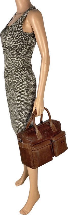 Schoudertas lichtbruin laptop tas cowboy bag grote tas werktas schooltas - Arrigo.nl