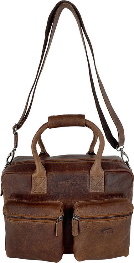 Schoudertas lichtbruin laptop tas cowboy bag grote tas werktas schooltas - Arrigo.nl