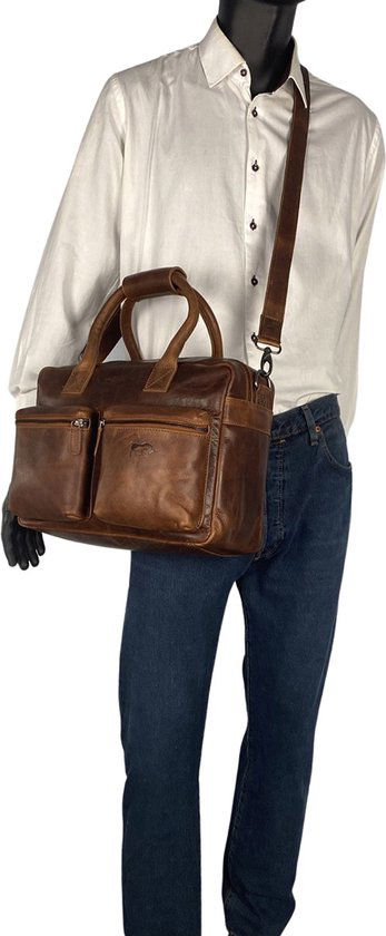 Schoudertas lichtbruin laptop tas cowboy bag grote tas werktas schooltas - Arrigo.nl