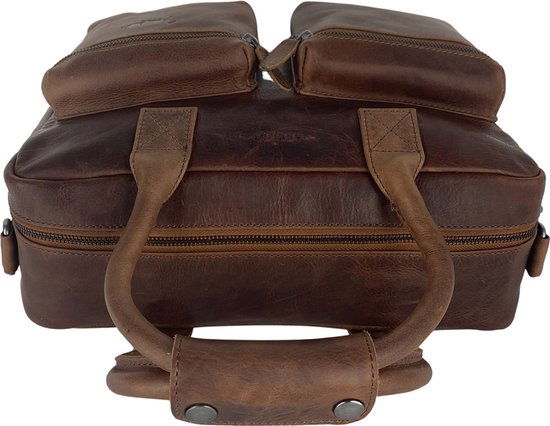Schoudertas lichtbruin laptop tas cowboy bag grote tas werktas schooltas - Arrigo.nl