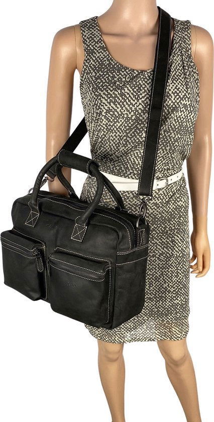 Schoudertas zwart crossbody tas dames cowboybag laptoptas 13 inch leer - Arrigo.nl