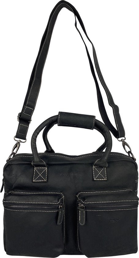 Schoudertas zwart crossbody tas dames cowboybag laptoptas 13 inch leer - Arrigo.nl