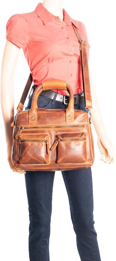 Tas dames cognac echt leer schoudertas handtas medium formaat - Arrigo.nl