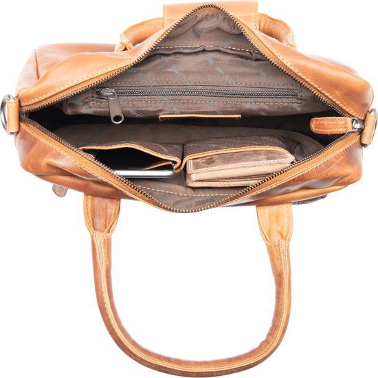 Tas dames cognac echt leer schoudertas handtas medium formaat - Arrigo.nl