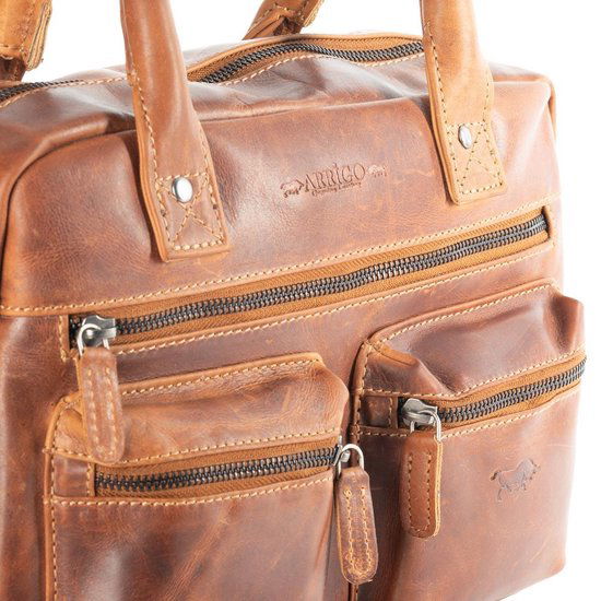 Tas dames cognac echt leer schoudertas handtas medium formaat - Arrigo.nl