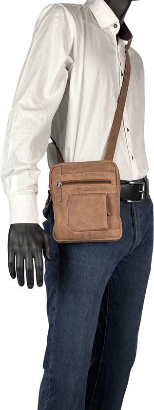 Unisex schoudertas - Taupe crossbody tas van soepel rundleer met verstelbare schouderriem - Arrigo.nl