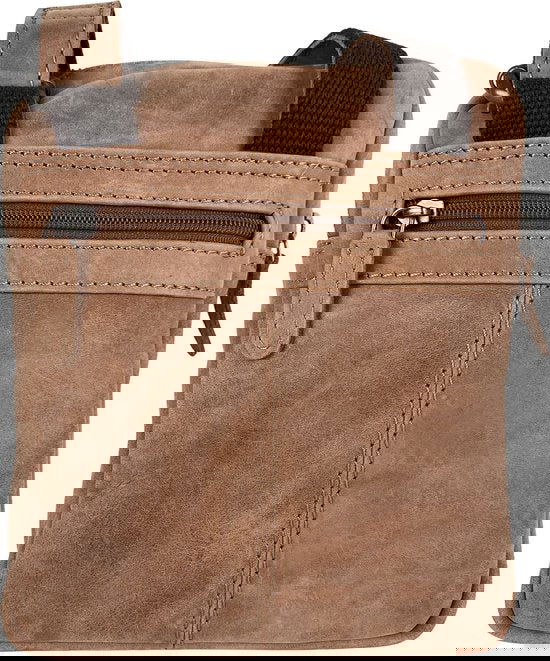 Unisex schoudertas - Taupe crossbody tas van soepel rundleer met verstelbare schouderriem - Arrigo.nl