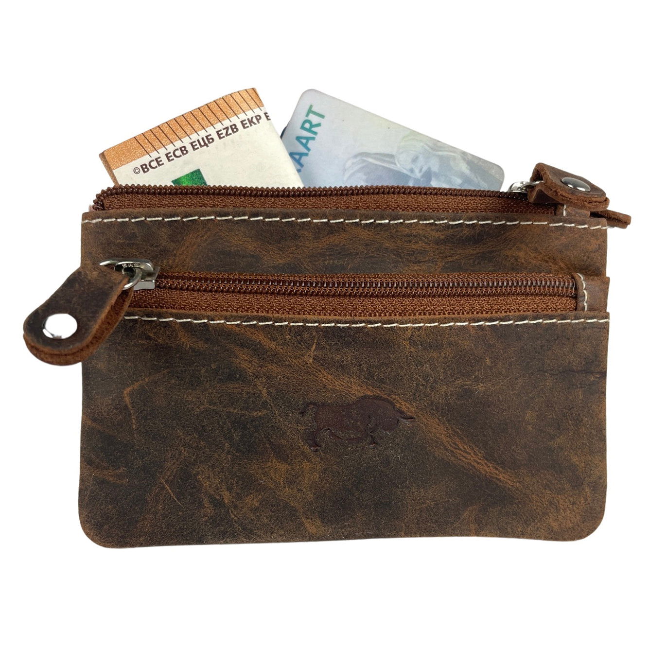 Vintage cognackleurige leren sleuteletui - Arrigo.nl