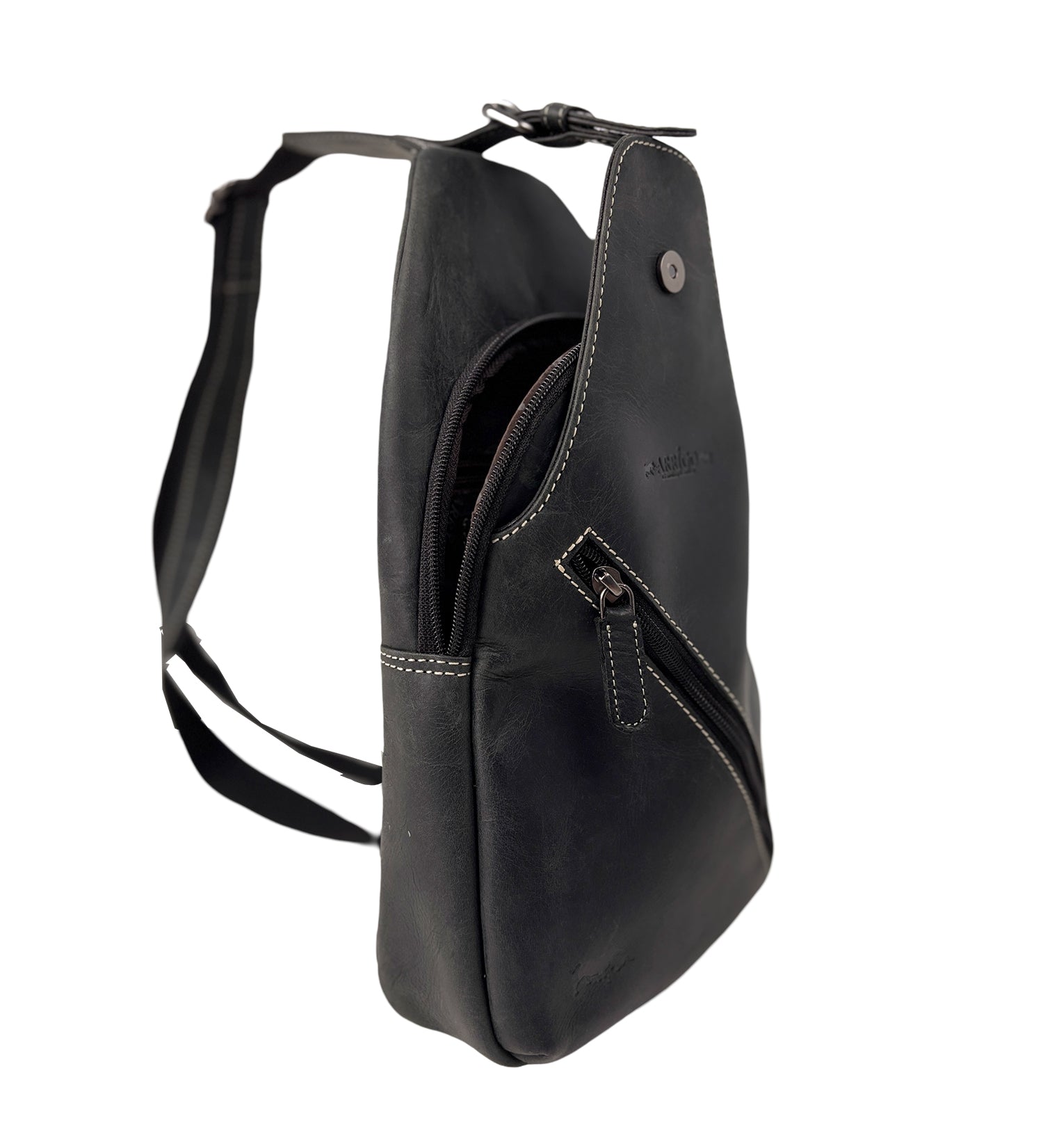 Zwarte Leren Slingbag Buffelleer - Arrigo.nl