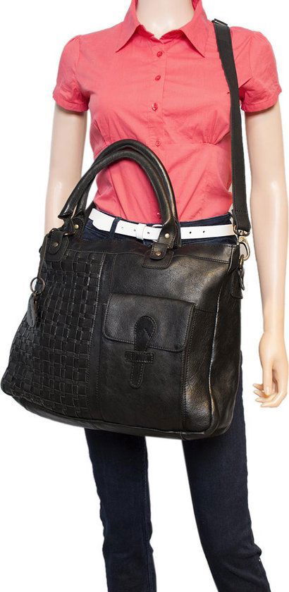 Zwarte dames tas of schoudertas van gevlochten leer handvatten en - Arrigo.nl