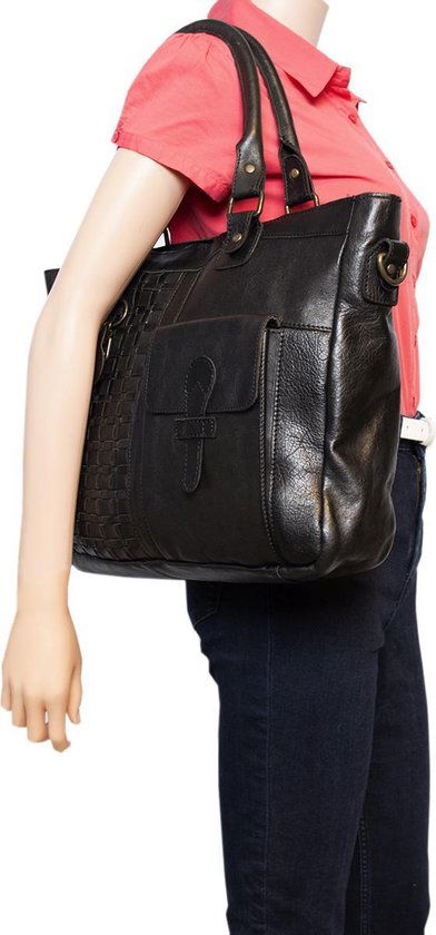 Zwarte dames tas of schoudertas van gevlochten leer handvatten en - Arrigo.nl