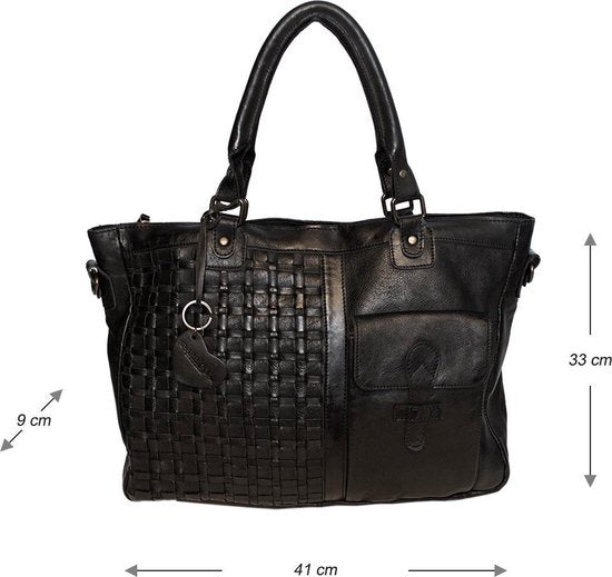 Zwarte dames tas of schoudertas van gevlochten leer handvatten en - Arrigo.nl