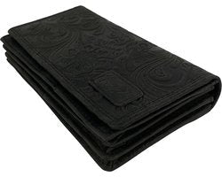 Zwarte leren damesportemonnee met bloemenprint en RFID-bescherming - Arrigo.nl