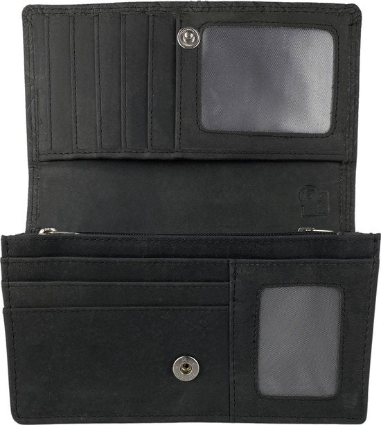 Zwarte leren damesportemonnee met bloemenprint en RFID-bescherming - Arrigo.nl