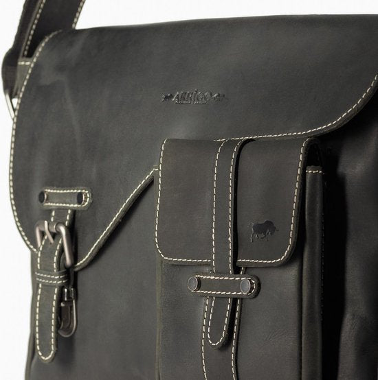 Zwarte schoudertas dames zwarte schoudertas heren messenger bag leer postman - Arrigo.nl