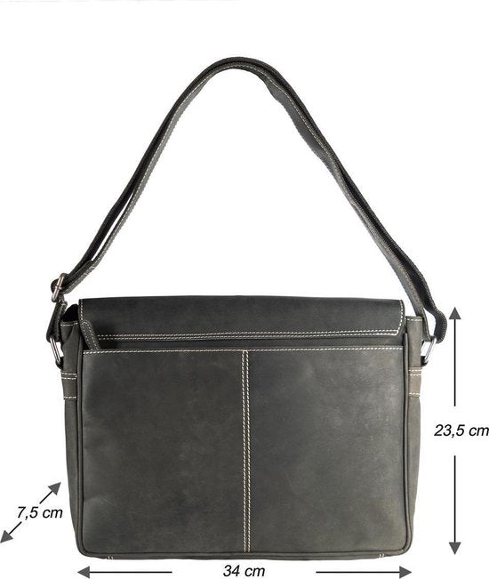 Zwarte schoudertas dames zwarte schoudertas heren messenger bag leer postman - Arrigo.nl