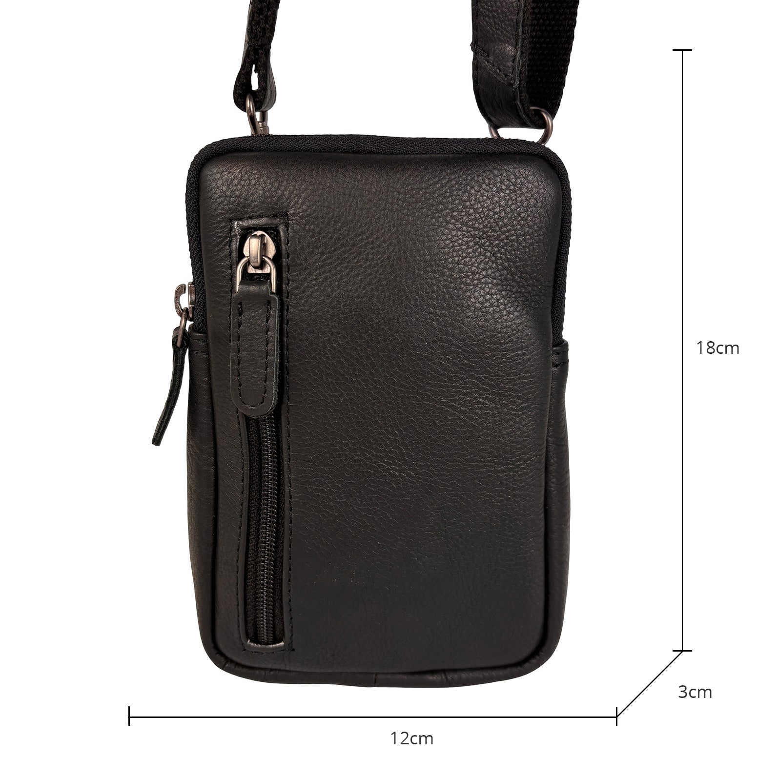 Zwart rundleren telefoontasje